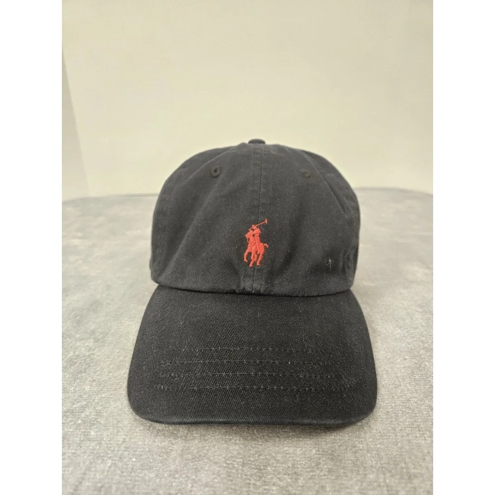 Polo Ralph Lauren Baseball Cap Mens OS Black Red Pony Adjustable Cotton Dad Hat